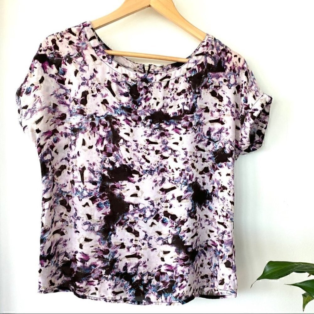 Cynthia Rowley print top with crew neck & short sleeves, straight cut, loose